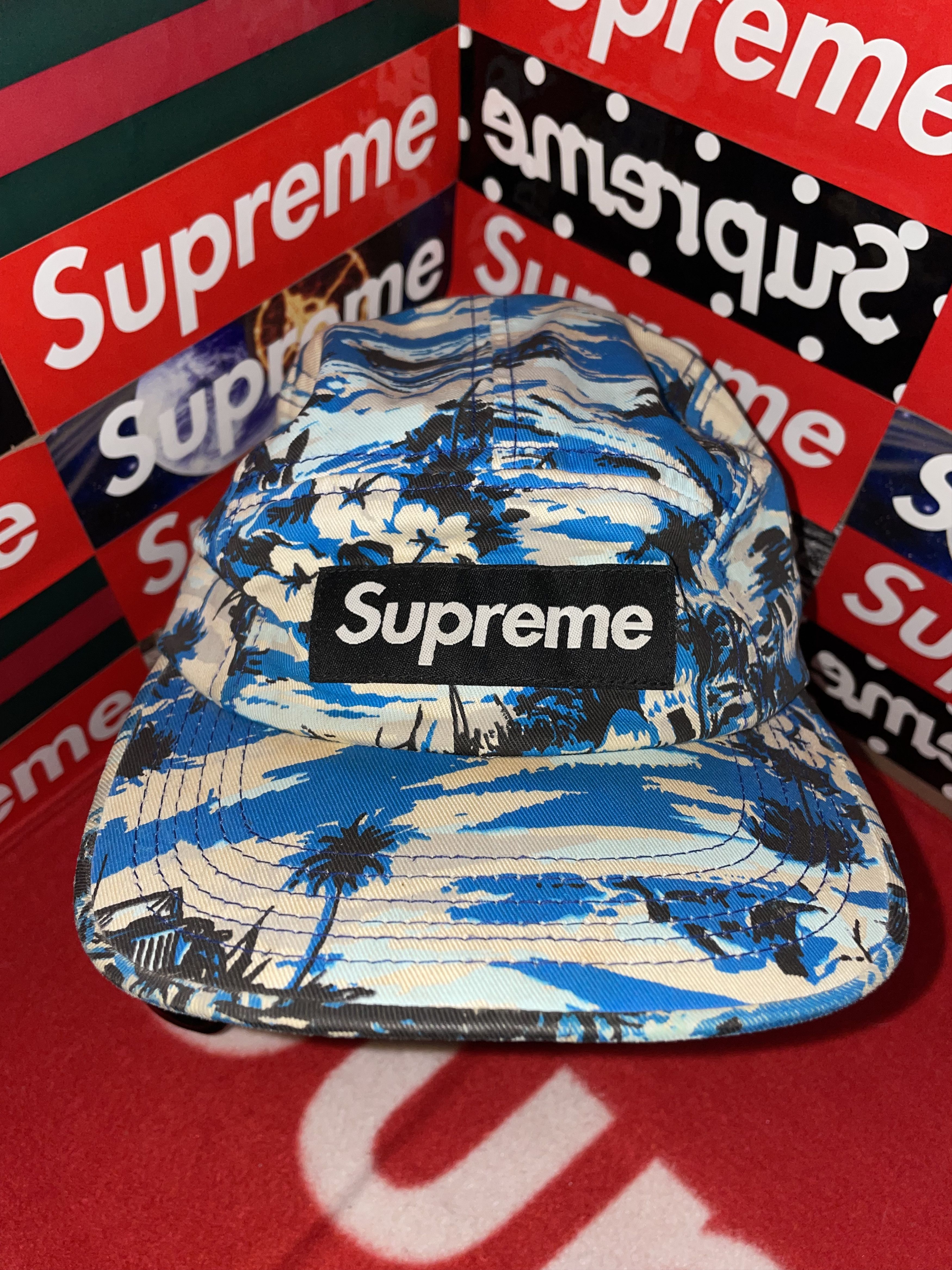 image of Supreme Ss10 Navy Tropical Camp Cap in Blue, Men's