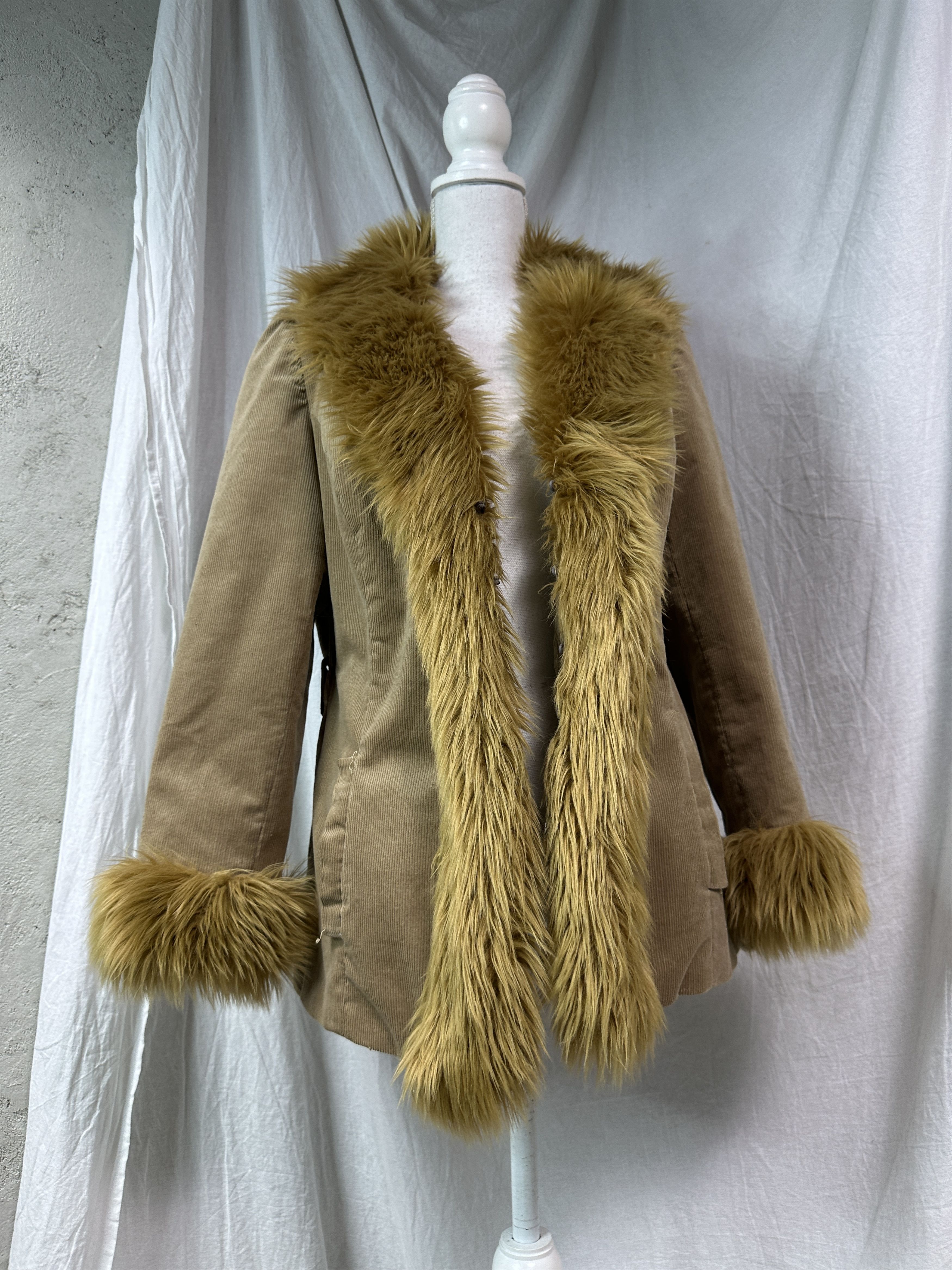Vintage Vintage Vintage Corduroy Penny Lane Afghan Faux Fur Coat 00s Size M / US 6-8 / IT 42-44 - 1 Thumbnail