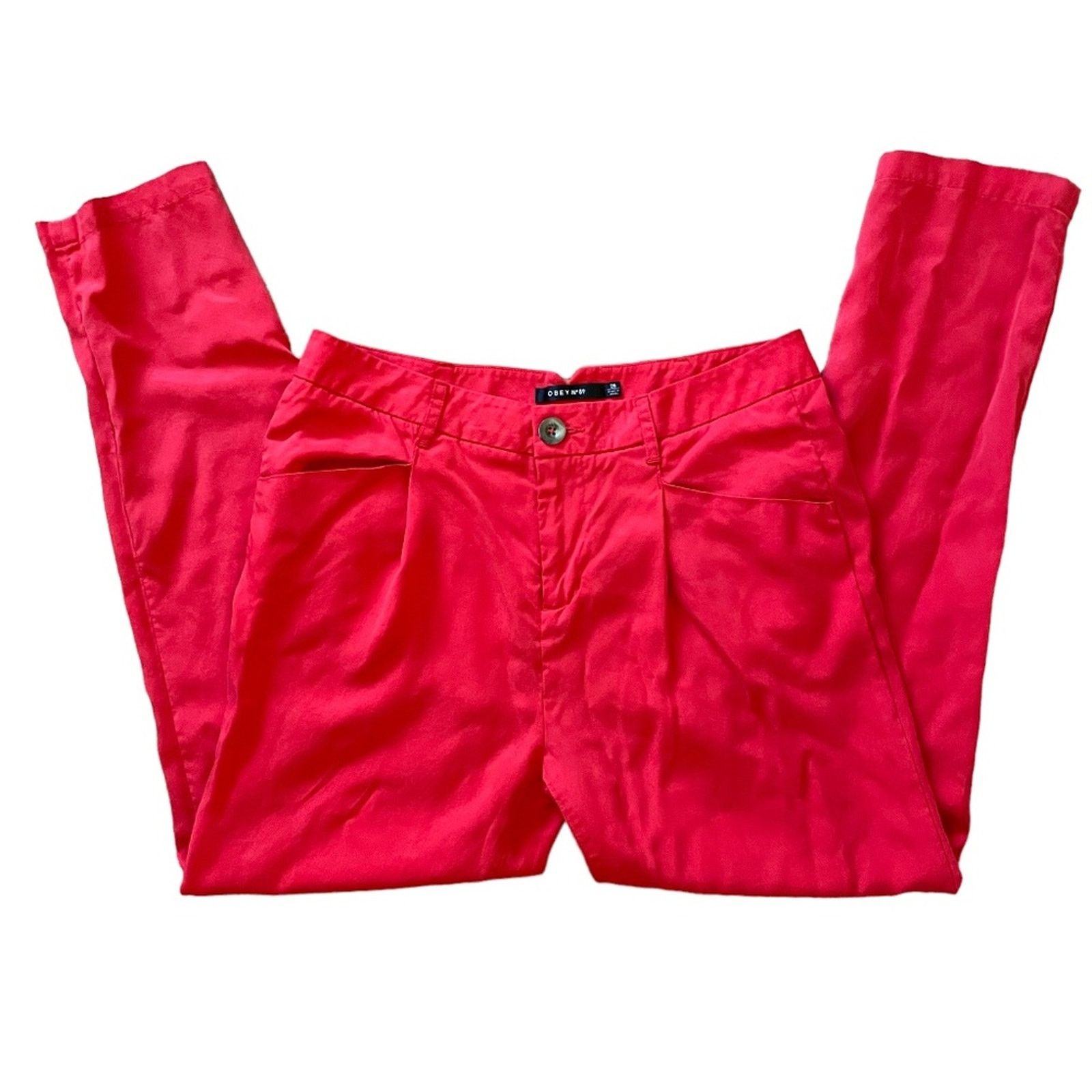 Obey Obey Red Pleated Tapered Leg Ankle Pants Women's Trousers Size 26" / US 2 / IT 38 - 10 Thumbnail