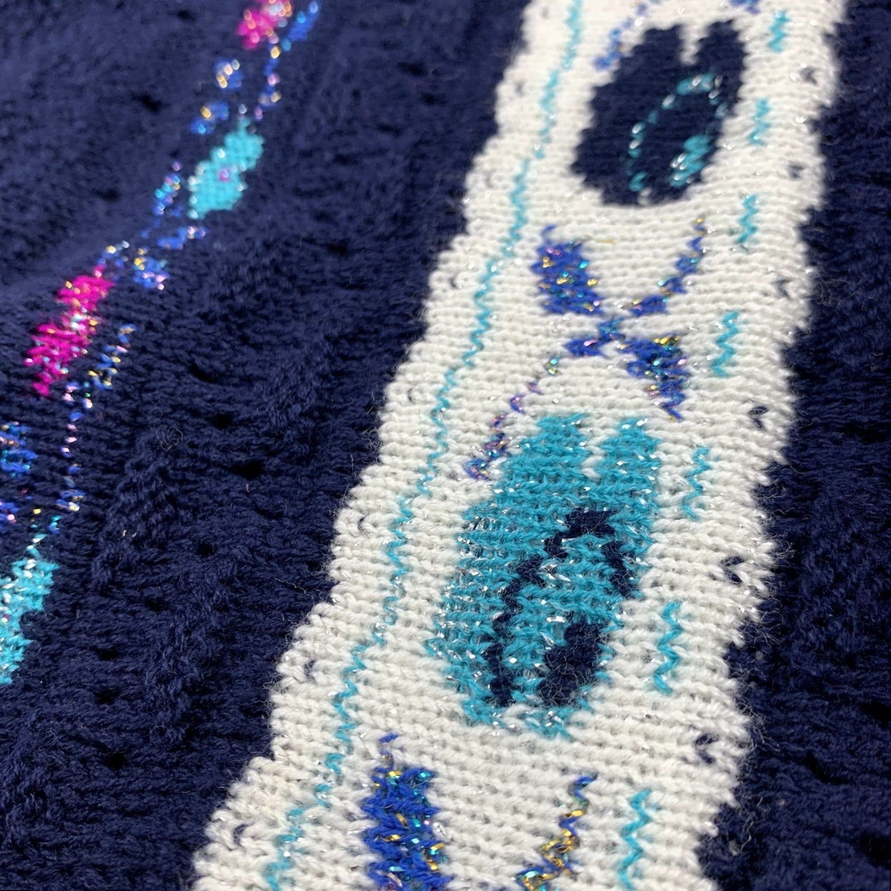 Vintage VINTAGE Bay Point Threads Sweater Womens L Blue Glitter Pullover 90s Knit Crew Neck Long Sleeve Size L / US 10 / IT 46 - 4 Thumbnail