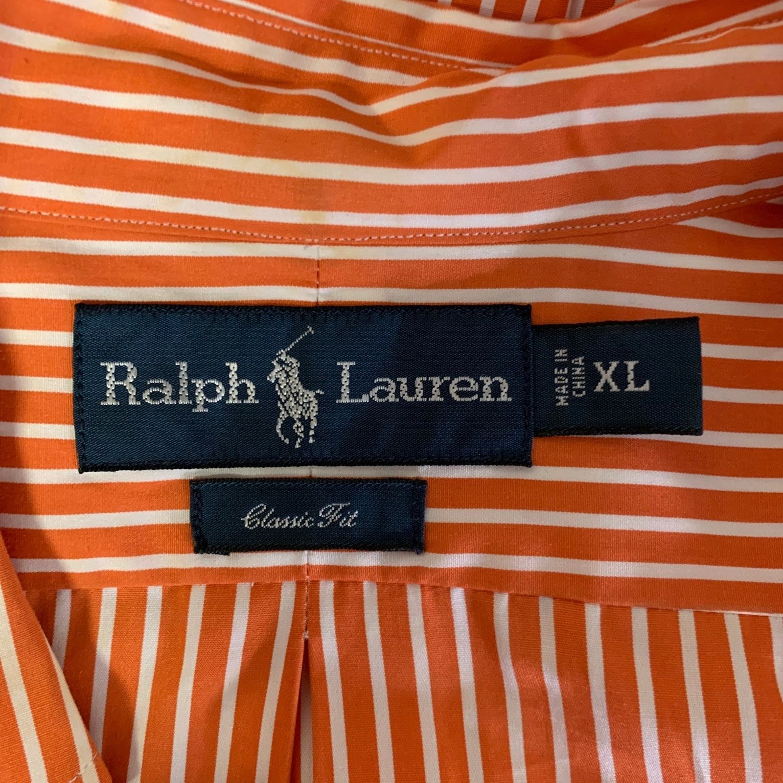 Ralph Lauren XL Orange White Stripe Cotton Button Down LS Shirt Size US XL / EU 56 / 4 - 5 Thumbnail