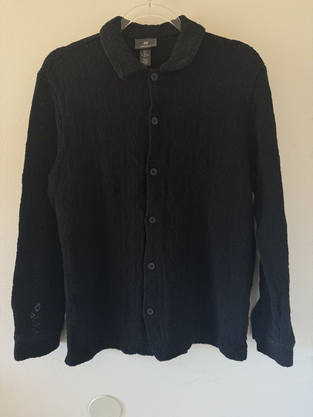 H&M H&M Black Crochet Button-Up Shirt Size US L / EU 52-54 / 3 - 1 Thumbnail