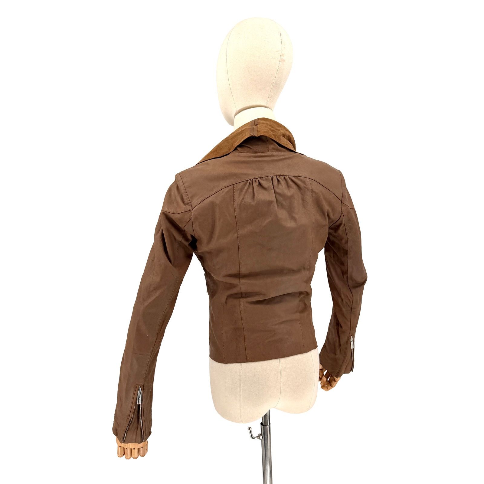 Michael Kors Vintage Y2K Brown Genuine Leather Soft Draped Moto Jacket Size XS / US 0-2 / IT 36-38 - 5 Thumbnail