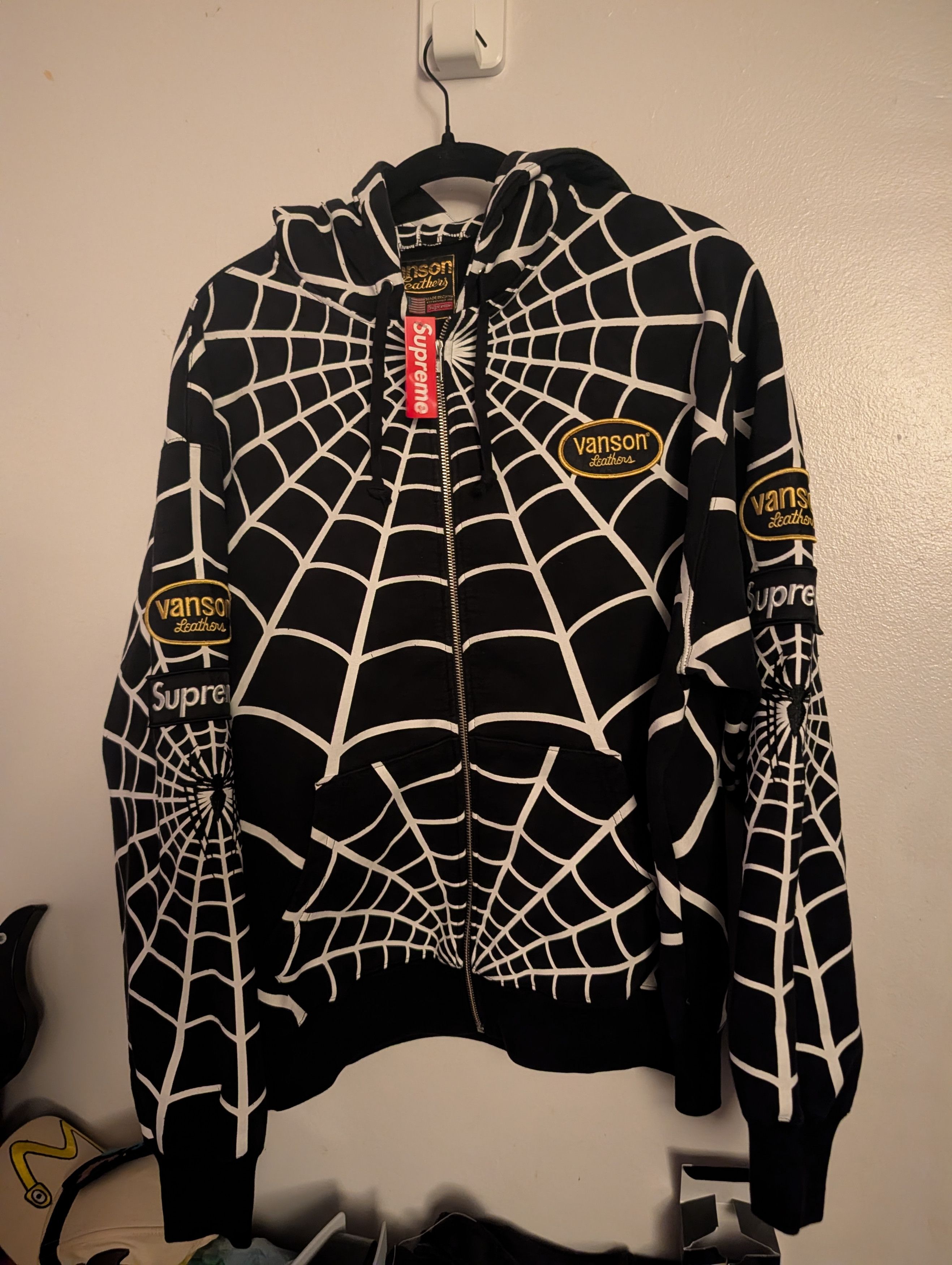 Supreme Supreme Vanson Leathers spider web zip hoodie Yellow