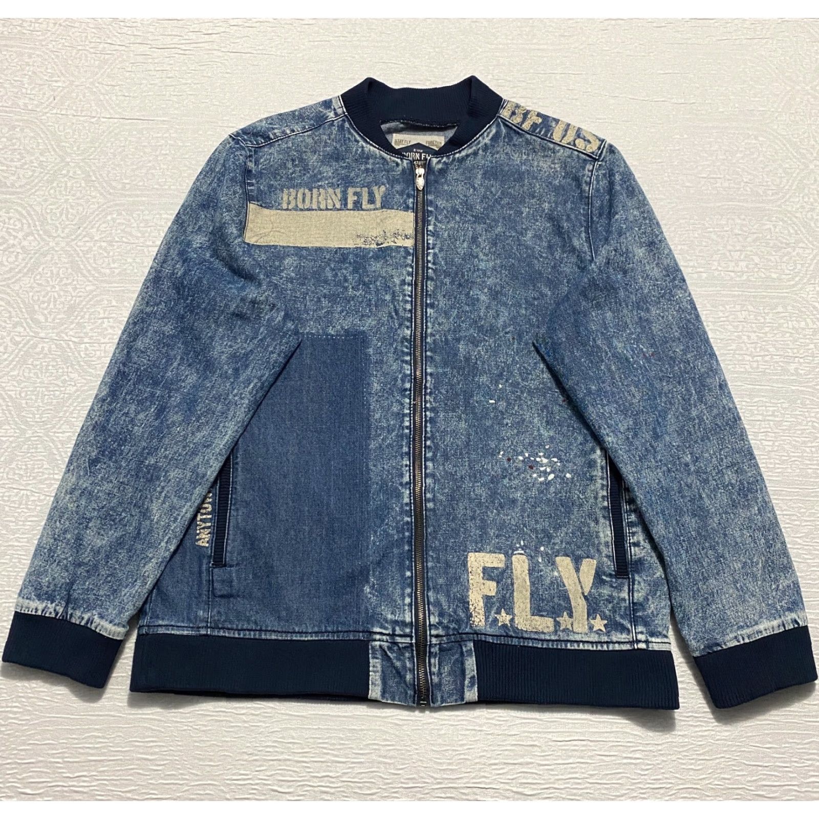 Born born fly Anytown USA Jeans Jacket L Full Zip Embroidered Denim Jacket Mens Blue Size L Outfit USA Theme Casual Workwear Size US 33 - 3 Thumbnail