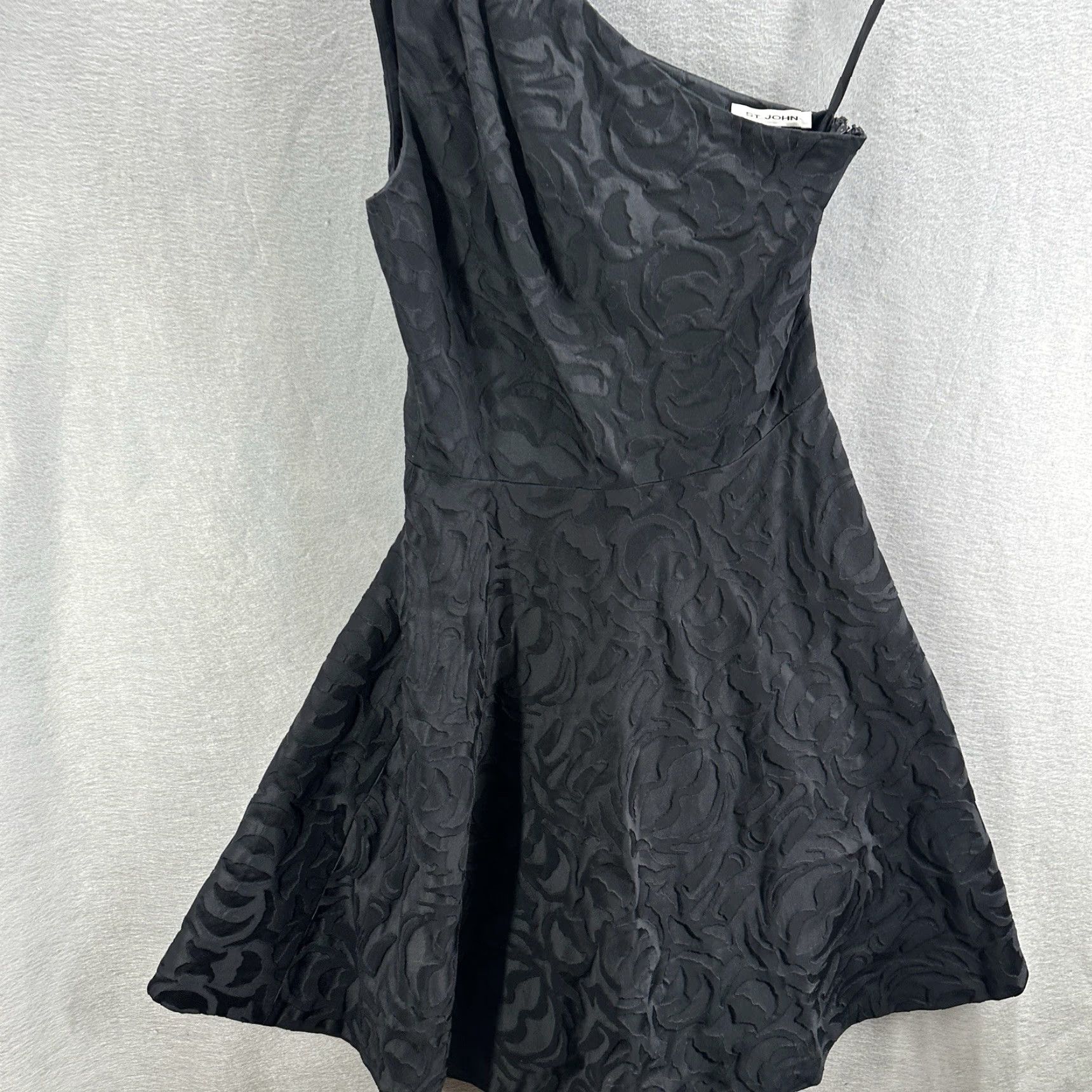 St. John St. John Dress Women 8 Black One Shoulder Embossed Jacquard Silk Blend Midi Formal Wedding Party Womens Size M / US 6-8 / IT 42-44 - 5 Thumbnail
