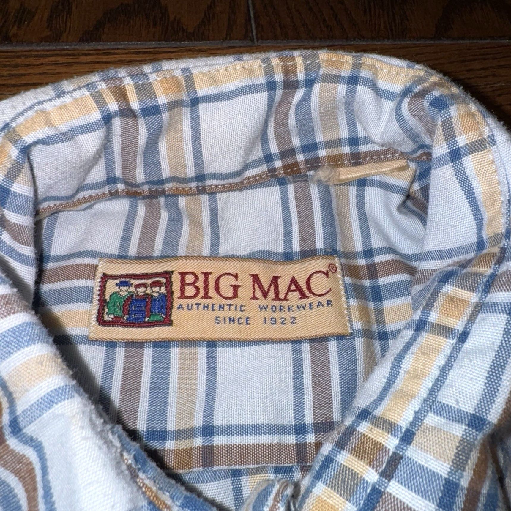 Vintage VTG Big Mac Mens XL Blue Beige Plaid 80’s Long Sleeve Button Up USA Shirt Size US XL / EU 56 / 4 - 4 Thumbnail
