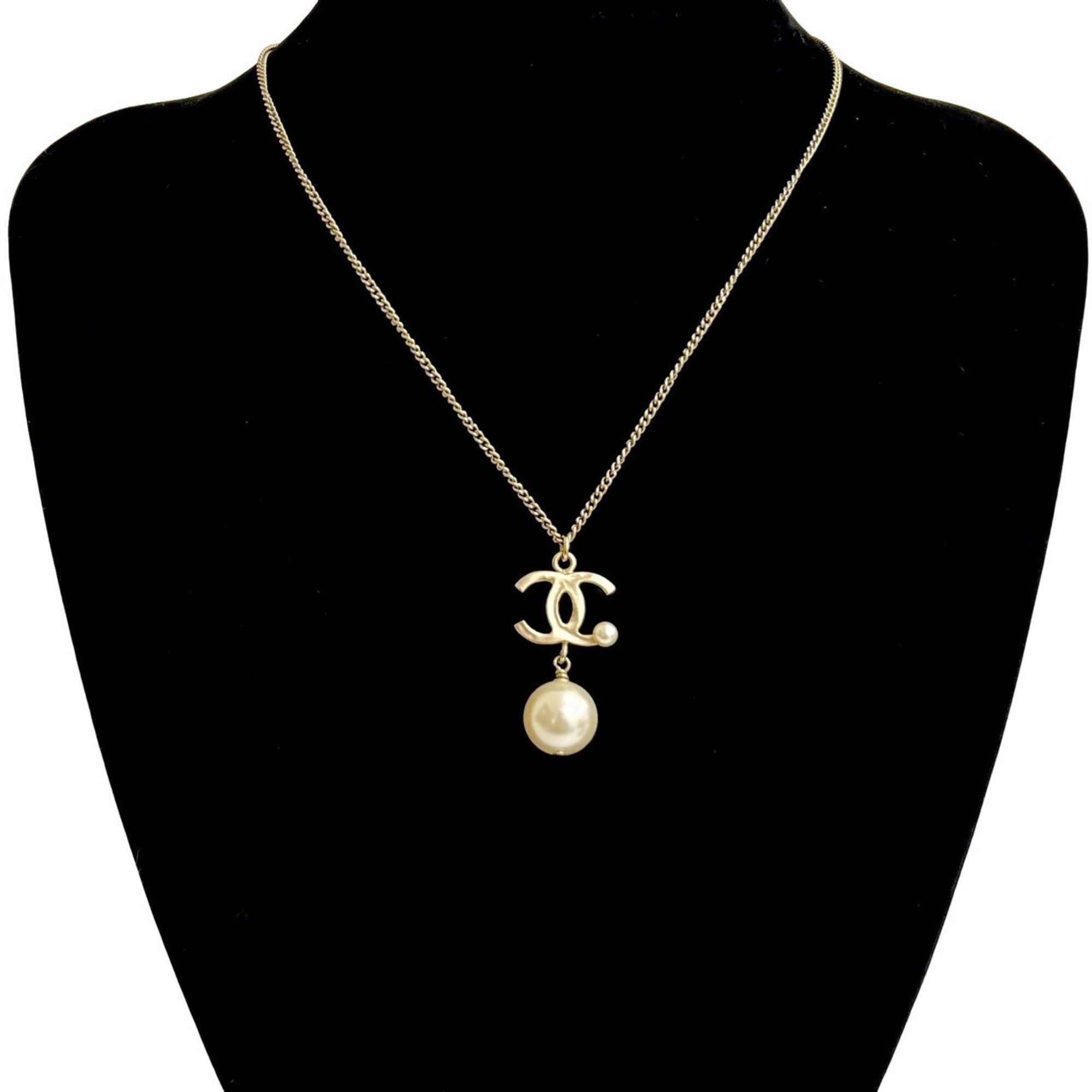 Chanel CHANEL Coco Mark GP Faux Pearl Necklace Pendant Choker Gold 11421 Size ONE SIZE - 1 Thumbnail