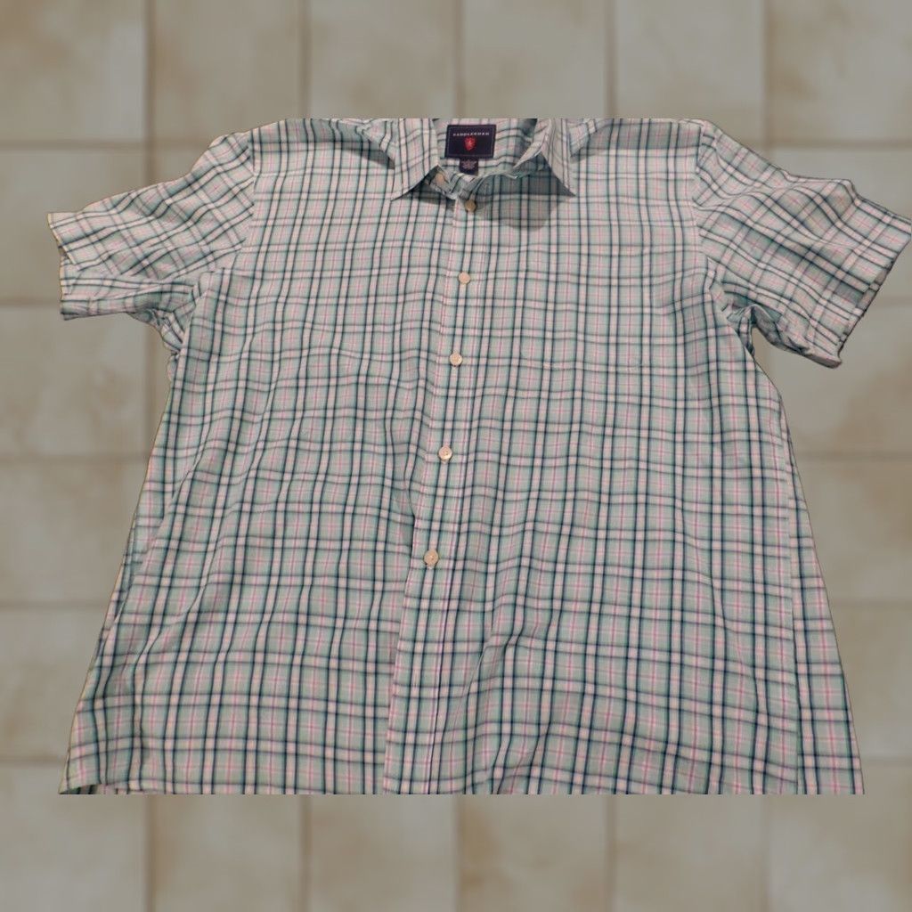 Vintage Saddlebred Shirt Mens Large Blue Plaid Button-Up Easy Care Knit Cotton Polyester Classic Button-Down Collar Mens Regular Size US L / EU 52-54 / 3 - 1 Thumbnail
