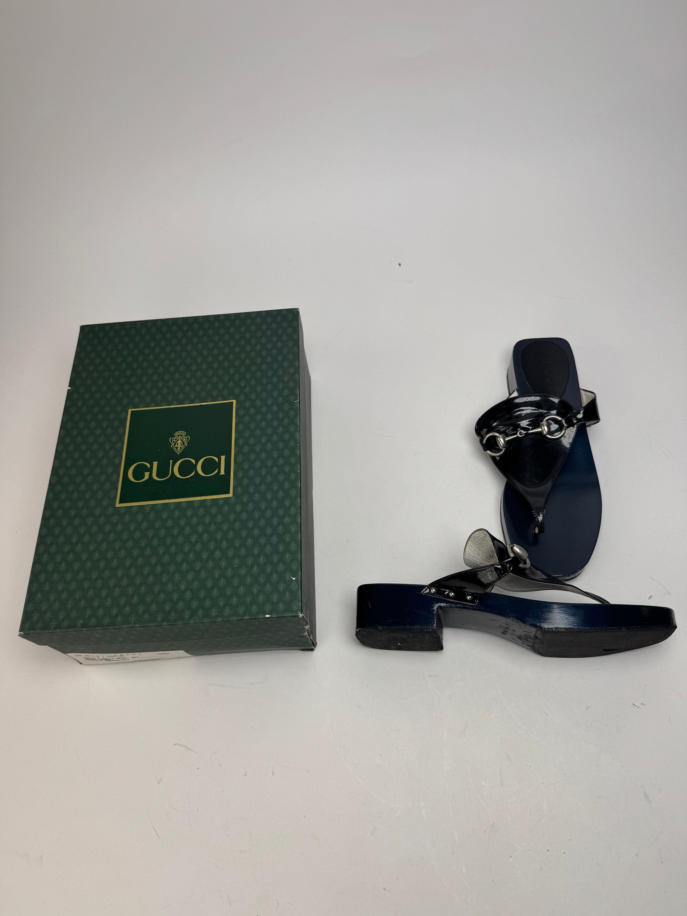 Gucci Vintage Patent Leather Horsebit Sandals Black EU38 Size US 7 / IT 37 - 1 Thumbnail
