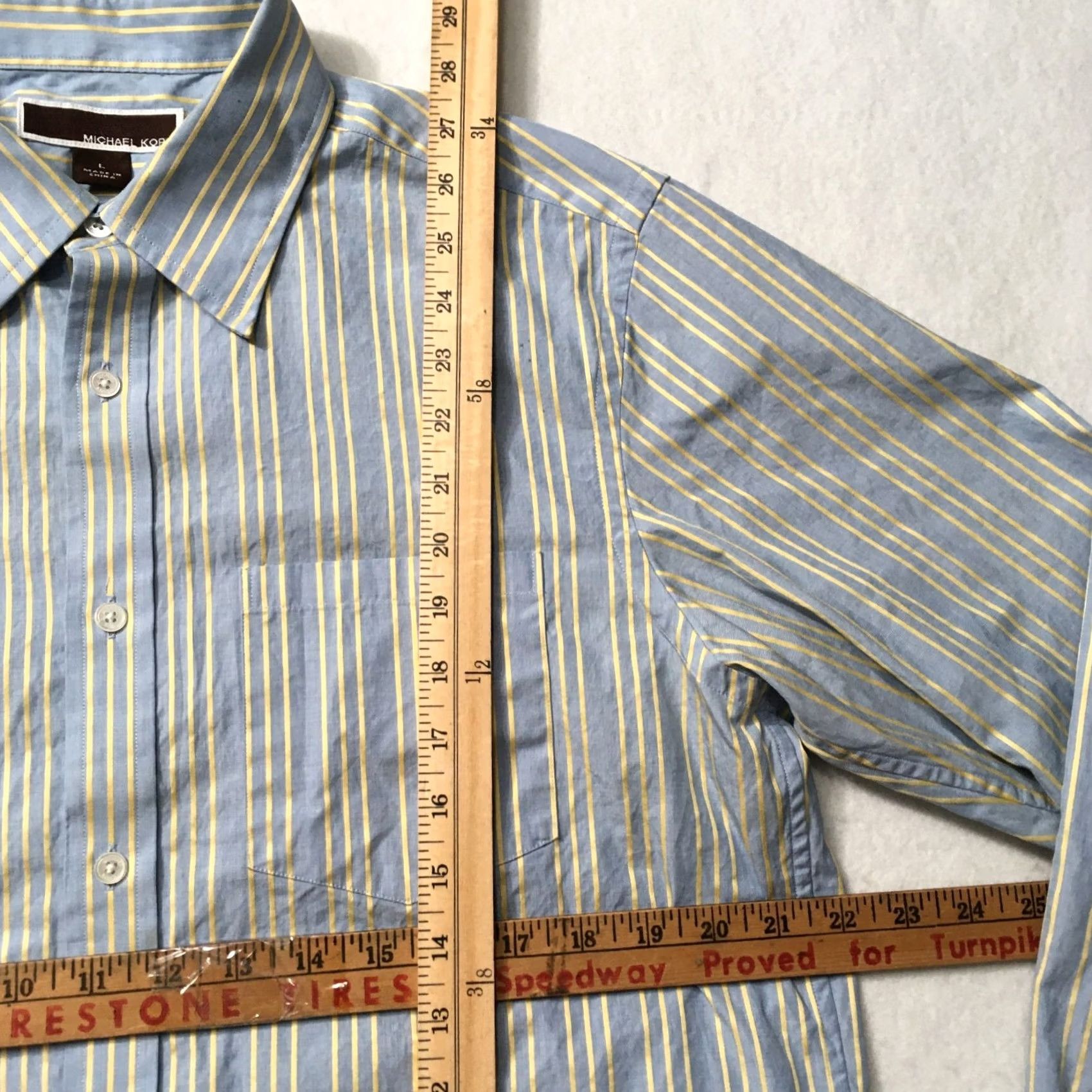 Michael Kors Michael Kors Shirt Mens L Blue Button Down taylored Fit Striped Long Sleeve Size US L / EU 52-54 / 3 - 3 Thumbnail