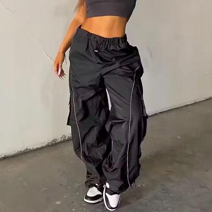 image of Vintage Unisex Loose Fit Nylon Windbreaker Parachute Pant in Black, Women's (Size 26)