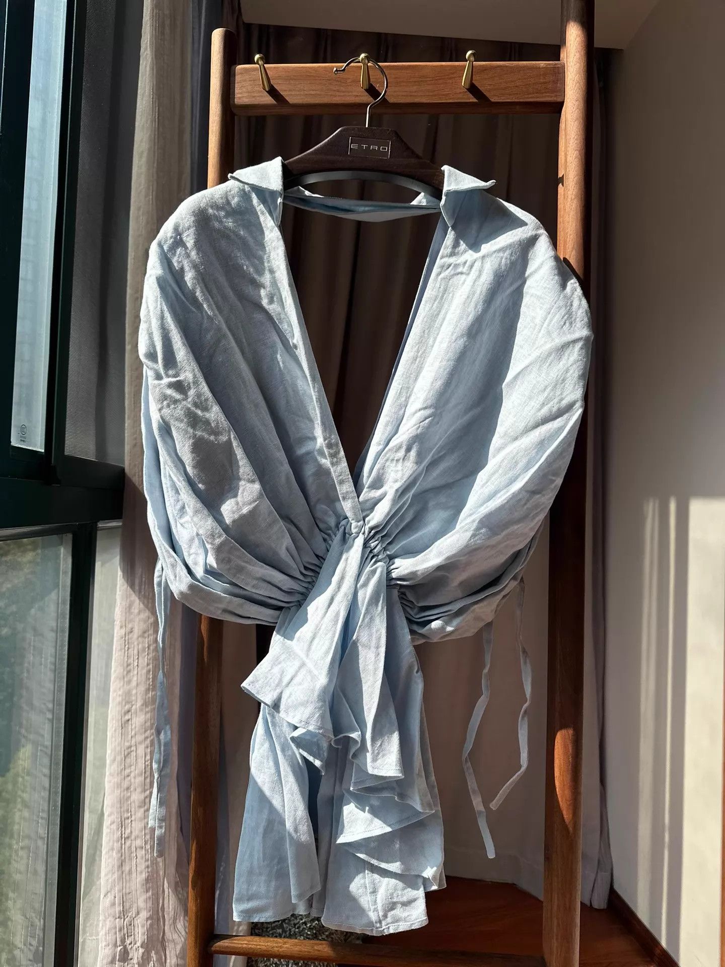 Other LEAL DACCARETT Blue Linen Tie-Up Top Size XS / US 0-2 / IT 36-38 - 1 Thumbnail