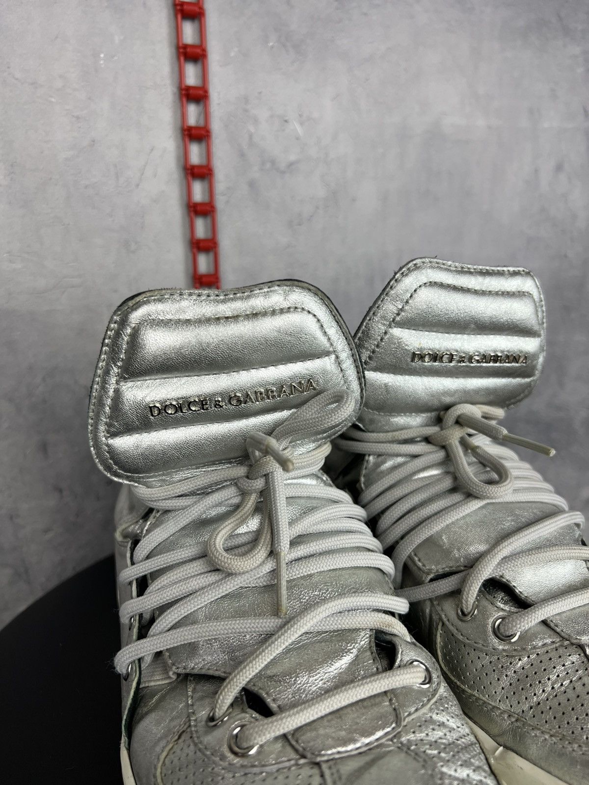 Dolce & Gabbana Dolce & Gabbana Silver Leather High Top Sneakers Size 8,5 Size US 8.5 / EU 41-42 - 7 Thumbnail