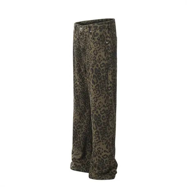 VIBE Loose casual punk washed workwear leopard print jeans y2k Size US 32 / EU 48 - 2 Thumbnail