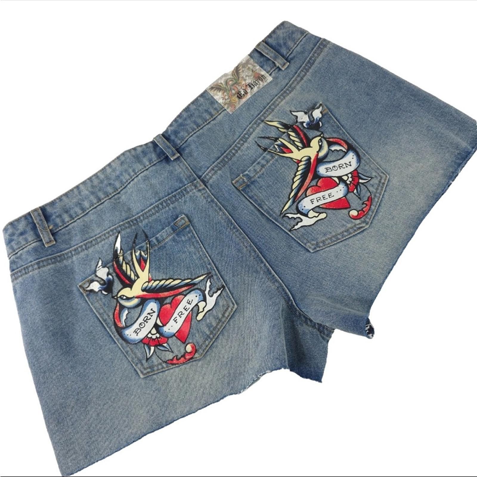 Ed Hardy Ed Hardy Denim Shorts with Tattoo Art Design Size 36" / US 14 / IT 50 - 1 Thumbnail