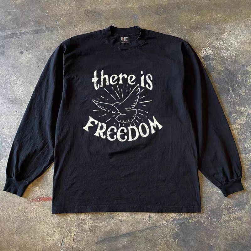Vintage Black retro dove print long-sleeved cotton t-shirt Size US M / EU 48-50 / 2 - 1 Thumbnail