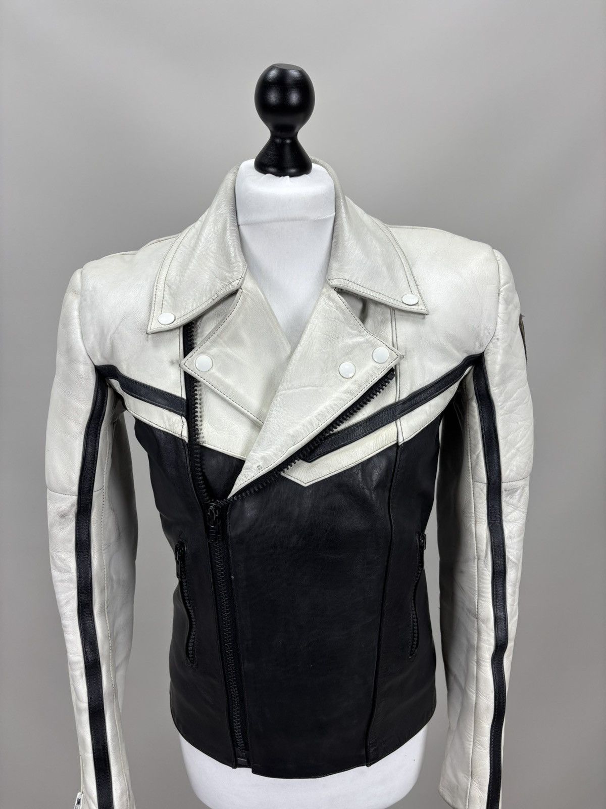 Other Mens leather biker jacket Higway Size 50 Color White/Black Size US M / EU 48-50 / 2 - 2 Thumbnail