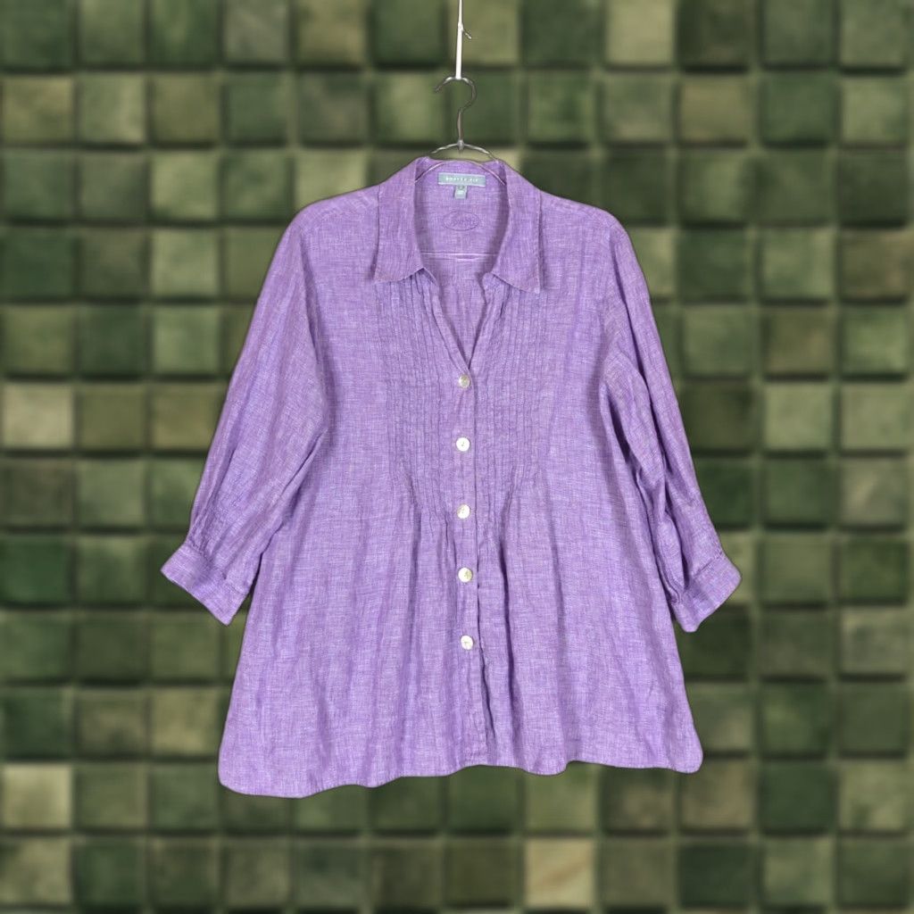 Vintage Foxcroft Linen Button Up Shirt Sz 16 Purple 3/4 Sleeve Beachy Pintuck Resort Cruise Casual Beachy Resort Size XXL / US 16-18 / IT 52-54 - 1 Thumbnail