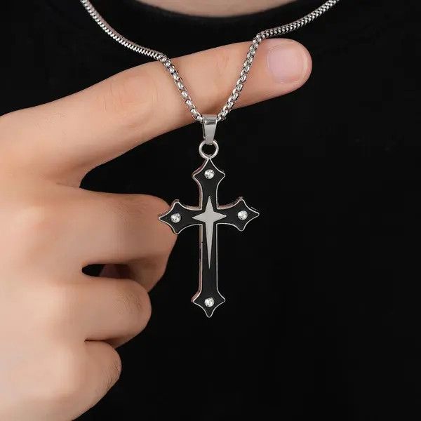 Jewelry Black Stainless Steel Cross Pendant Necklace Size ONE SIZE - 2 Thumbnail
