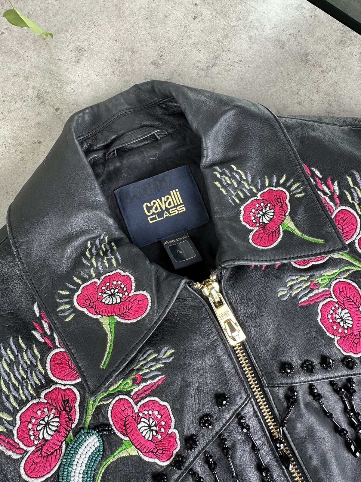 Cavalli Class Cavalli Class Leather Jacket With Embroidery Size S / US 4 / IT 40 - 2 Thumbnail