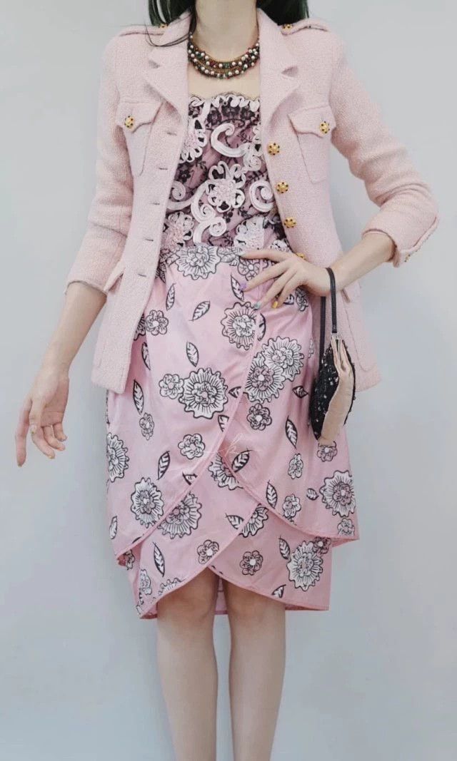 Other Zandra Rhodes 80s Vintage Pink Silk 3D Lace Bustier Dress Size M / US 6-8 / IT 42-44 - 2 Thumbnail