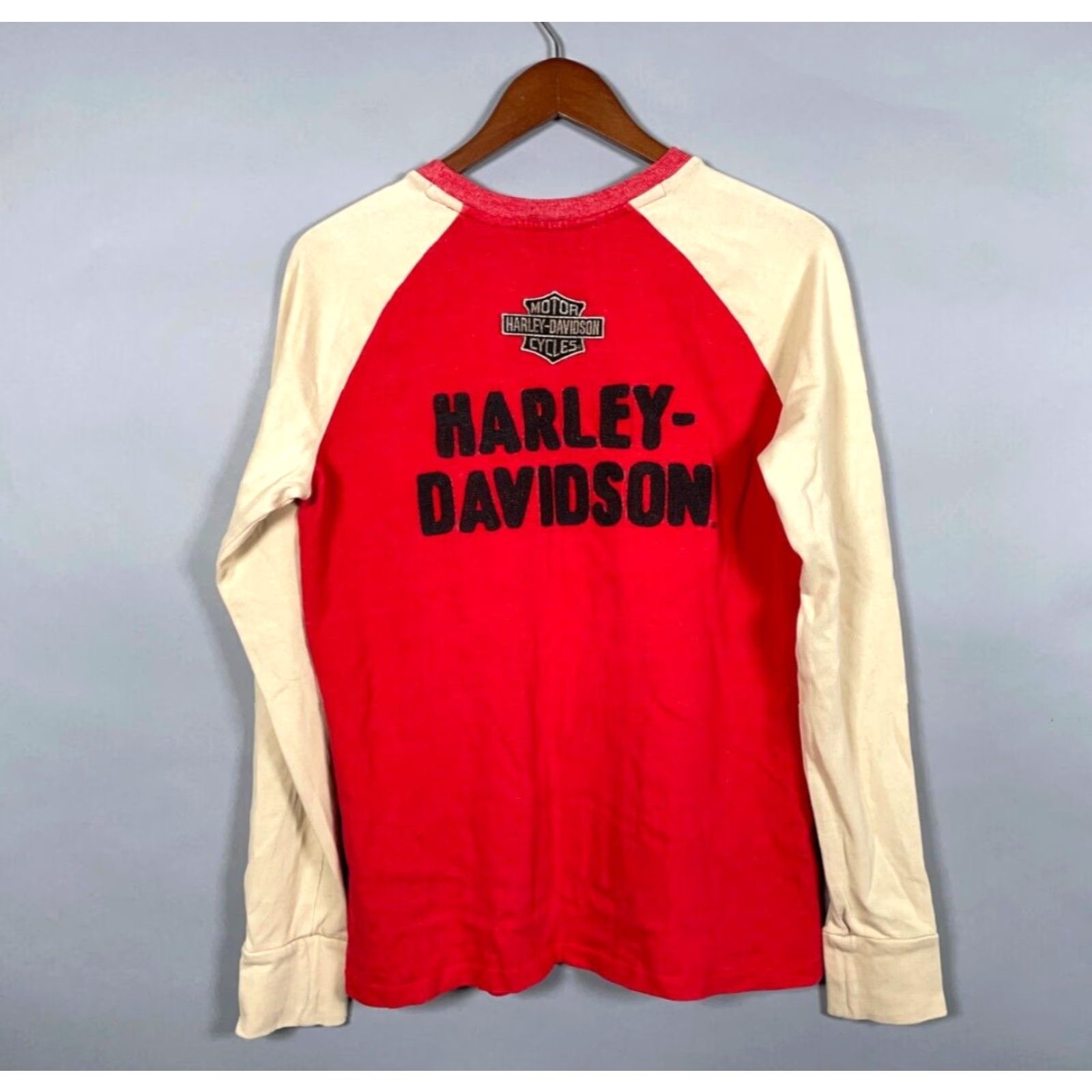 Harley Davidson Harley-Davidson Embroidered Long Sleeve Baseball Shirt Women's Large Red 90s Biker Size L / US 10 / IT 46 - 3 Thumbnail