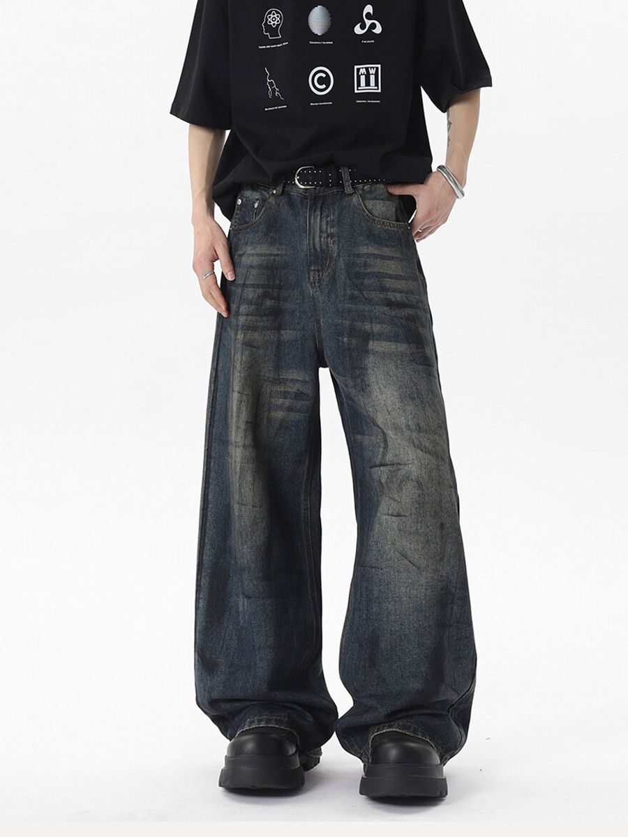 Vintage Men's American Retro Loose Straight Dirty Washed Jeans Size US 32 / EU 48 - 1 Thumbnail