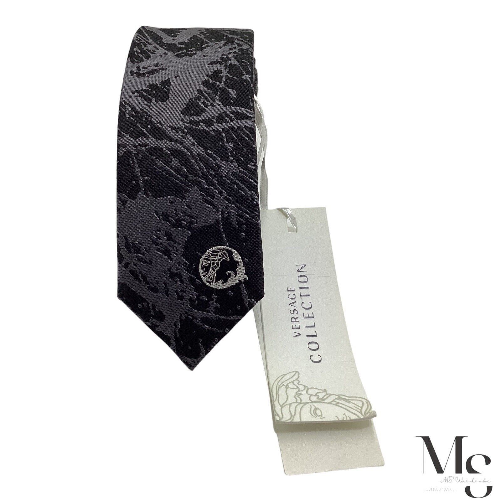 Versace $1,280 VERSACE COLLECTION Black Gray Abstract Art Medusa Tie Size ONE SIZE - 3 Thumbnail