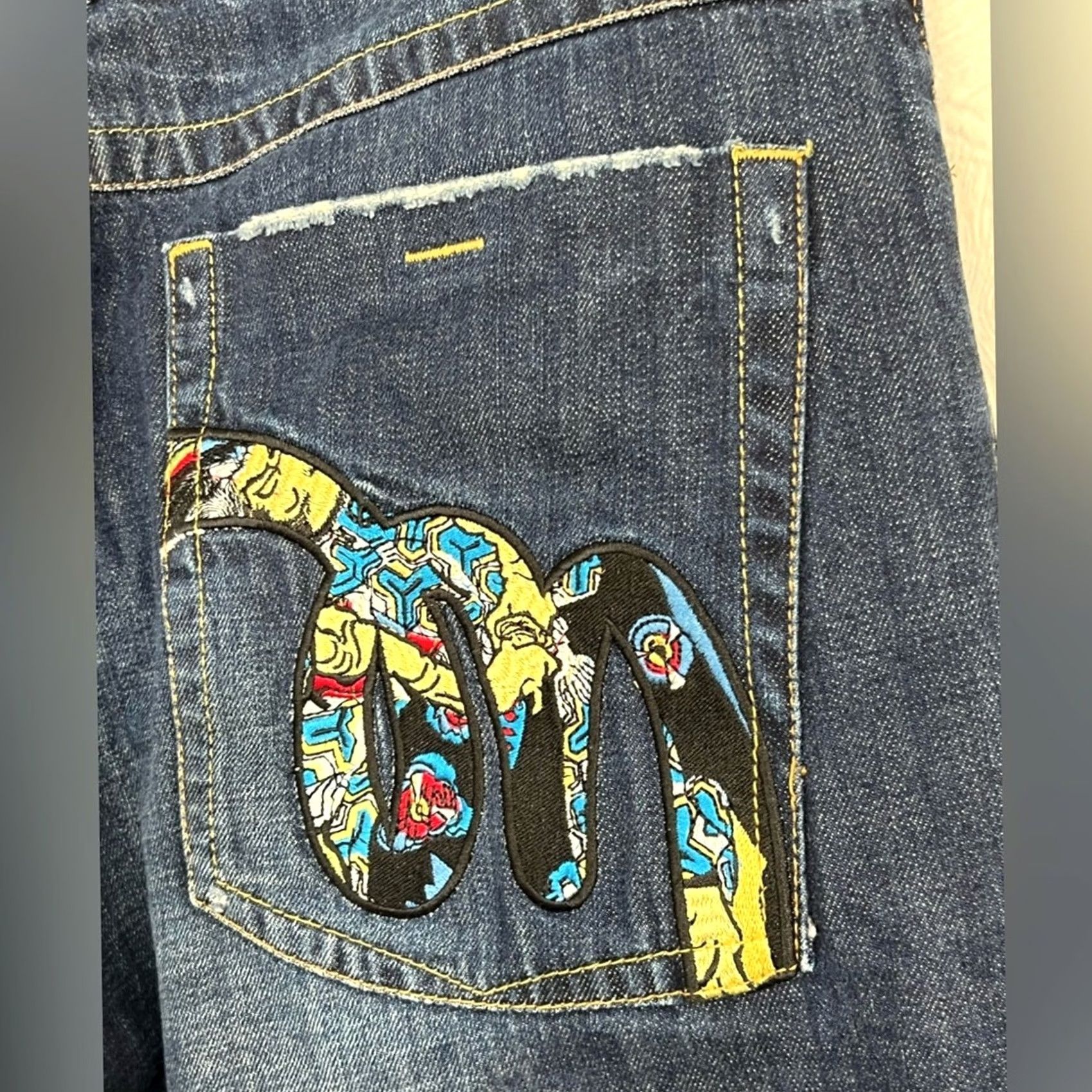 Vintage VTG Y2K Meezan Art Couture Jeans Men Size 34 Blue Wide-Leg Inseam 29.5 Size US 34 / EU 50 - 6 Thumbnail