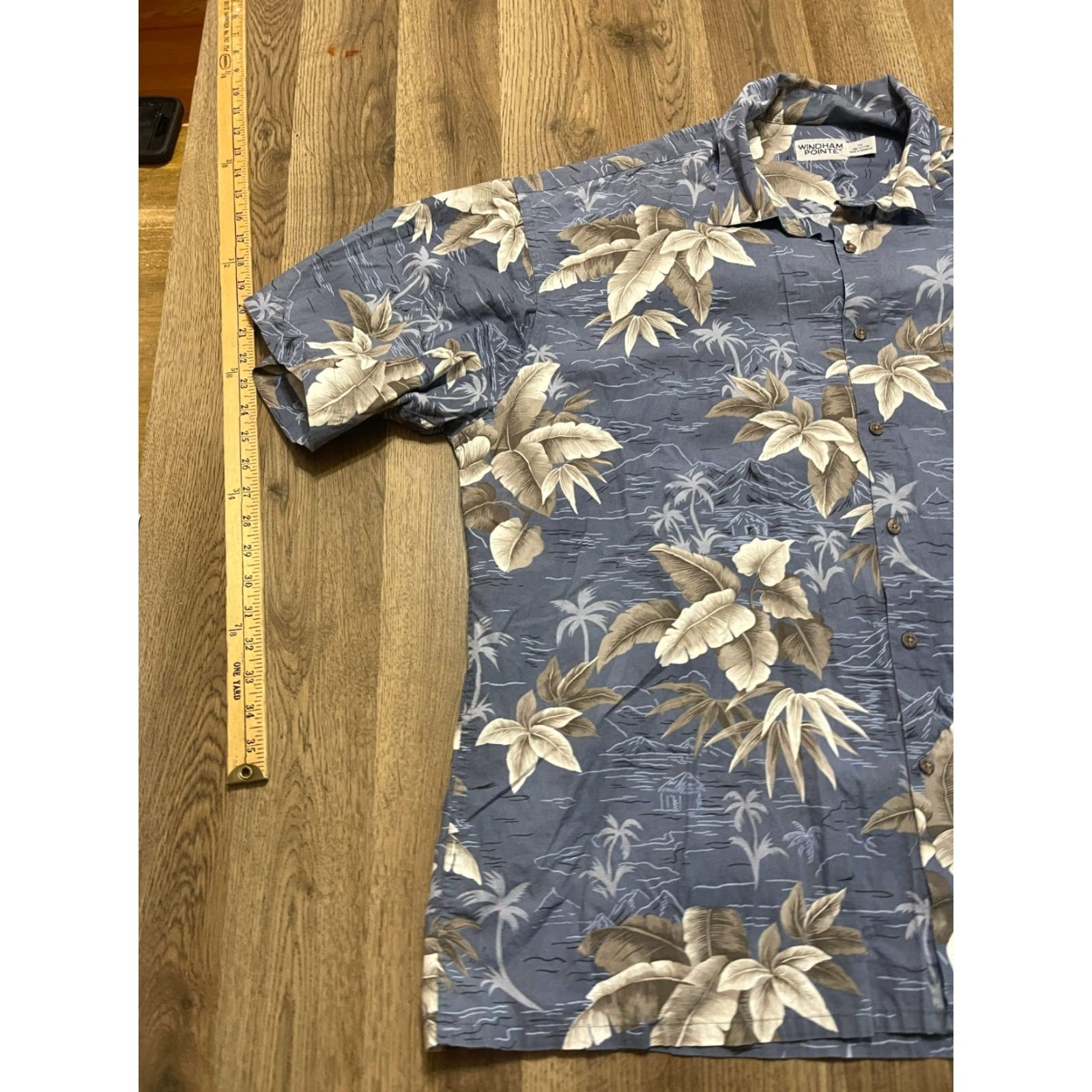 Vintage Windham Pointe Shirt Men's Button-Up Hawaiian 2XL White Grey Blue Short Sleeve Casual Windham Pointe Size US XXL / EU 58 / 5 - 3 Thumbnail