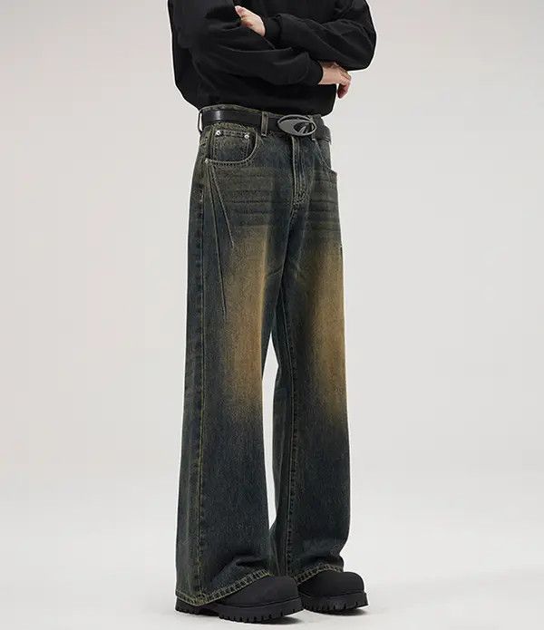 Japanese Brand Maki Men's vintage distressed washed loose flared jeans Size US 32 / EU 48 - 4 Thumbnail
