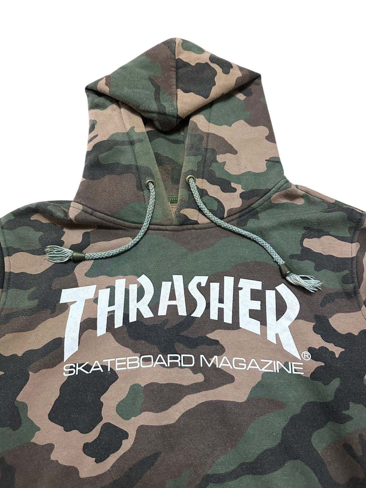 Japanese Brand × Thrasher × Vintage RARE ‼️ Camouflage Thrashed Skateboard 666 Hoodie Size US M / EU 48-50 / 2 - 3 Thumbnail