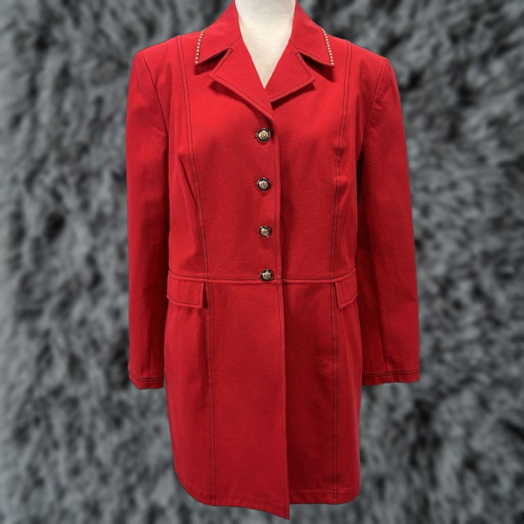VINTAGE St. John Sport Red Mid Length Coat Jacket Large Women's Business Casual