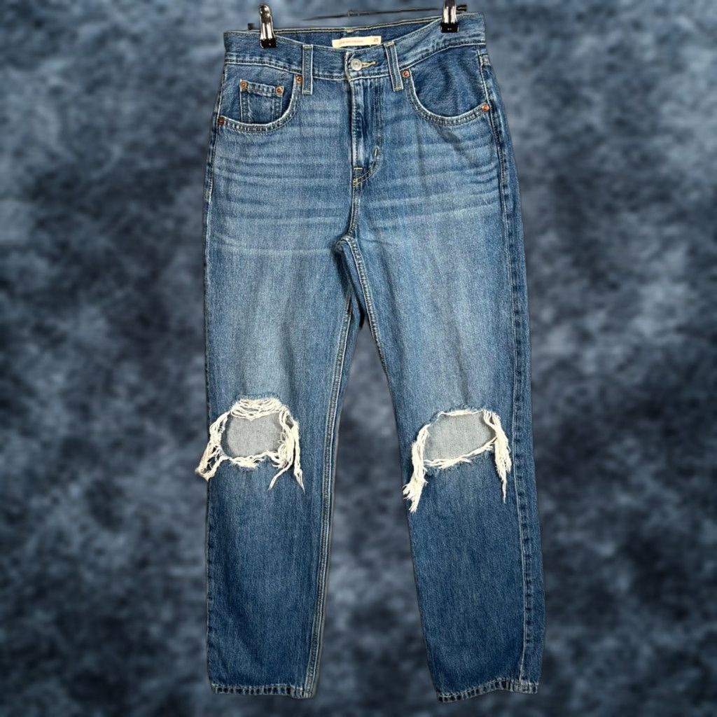 Levi's Levis Womens Size 25 Low Pro Straight Jeans Distressed Blue Denim Size 42" / US 20 - 1 Thumbnail