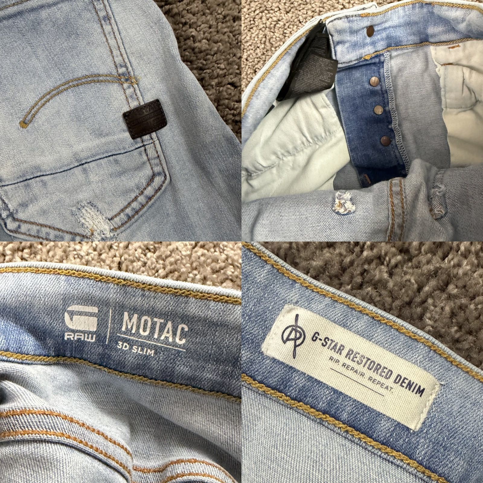 G-Star G Star Raw Jeans Slim 25x28 27 Mens Denim Blue 3D Motac Light Wash Stretch Distressed Skinny Brand: G-Star Men Jeans 3D Theme Size US 26 / EU 42 - 9 Thumbnail