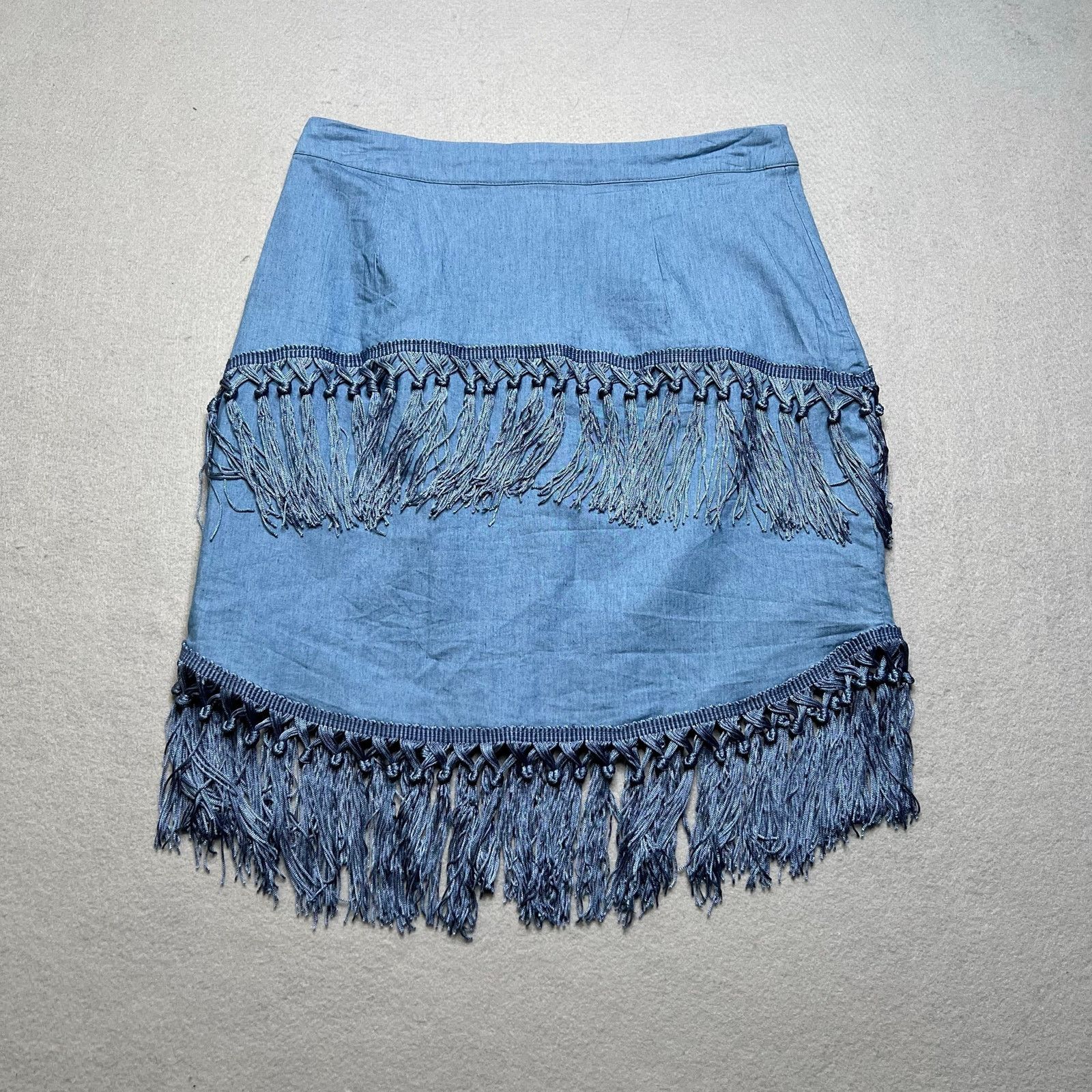 Other Egreis Women’s Fringe Skirt Blue Y2K Boho Western Festival S Size 28" / US 6 / IT 42 - 6 Thumbnail
