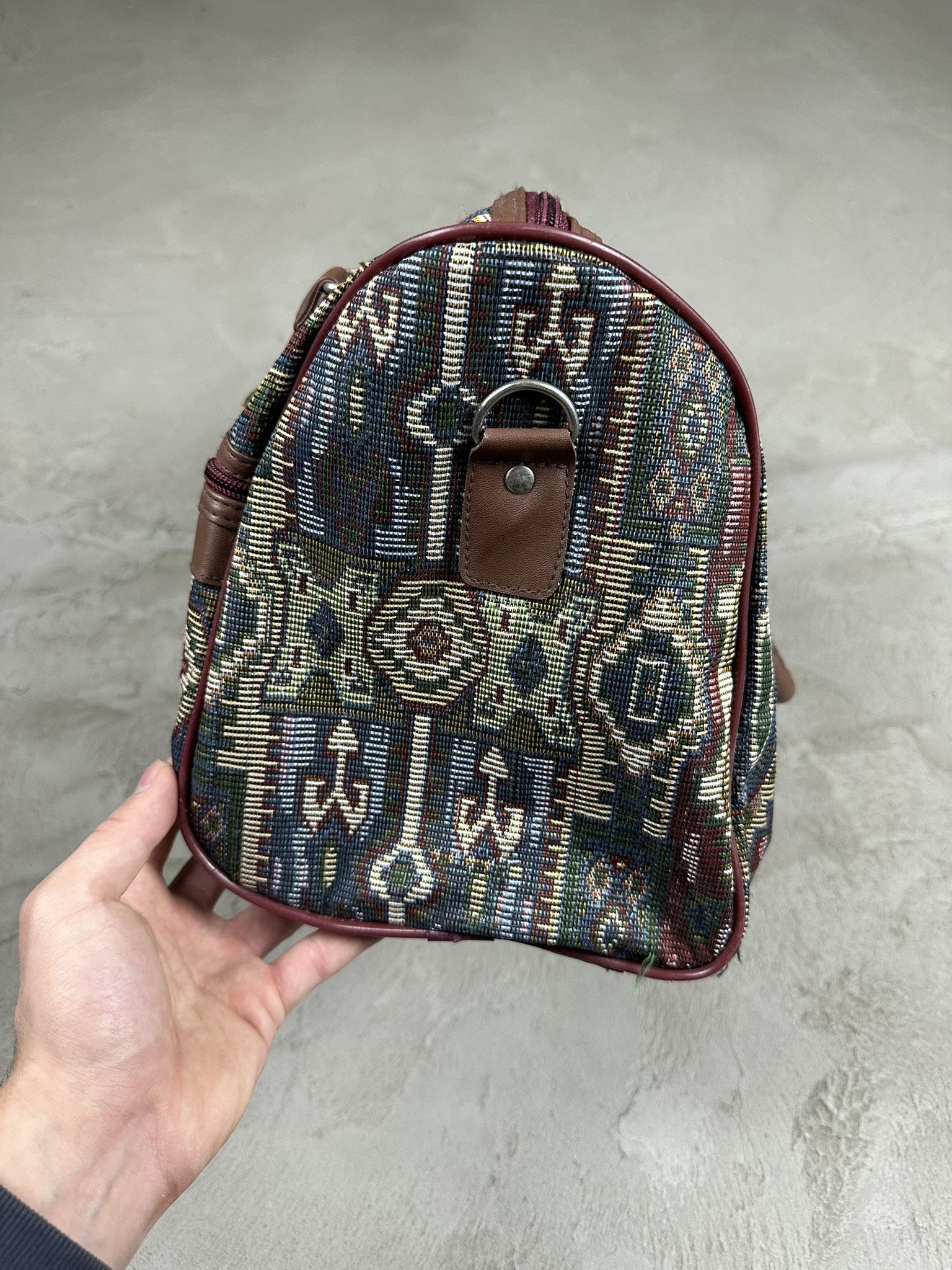 Vintage 80s Vintage Patterned Duffle Leather Bag Size ONE SIZE - 4 Thumbnail