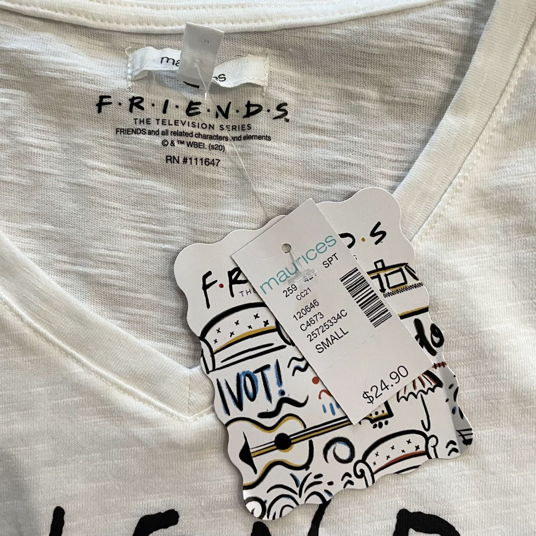Vintage NWT Friends White V-Neck Graphic Tee Womens Size S Size S / US 4 / IT 40 - 4 Thumbnail