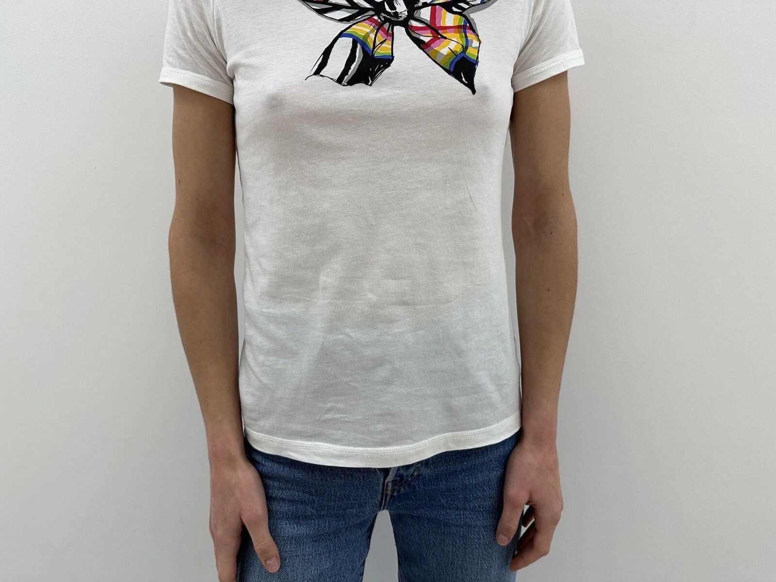 Sonia Rykiel Sonia Rykiel Womens Fitted Tee White Top Bow Print Size S / US 4 / IT 40 - 8 Thumbnail