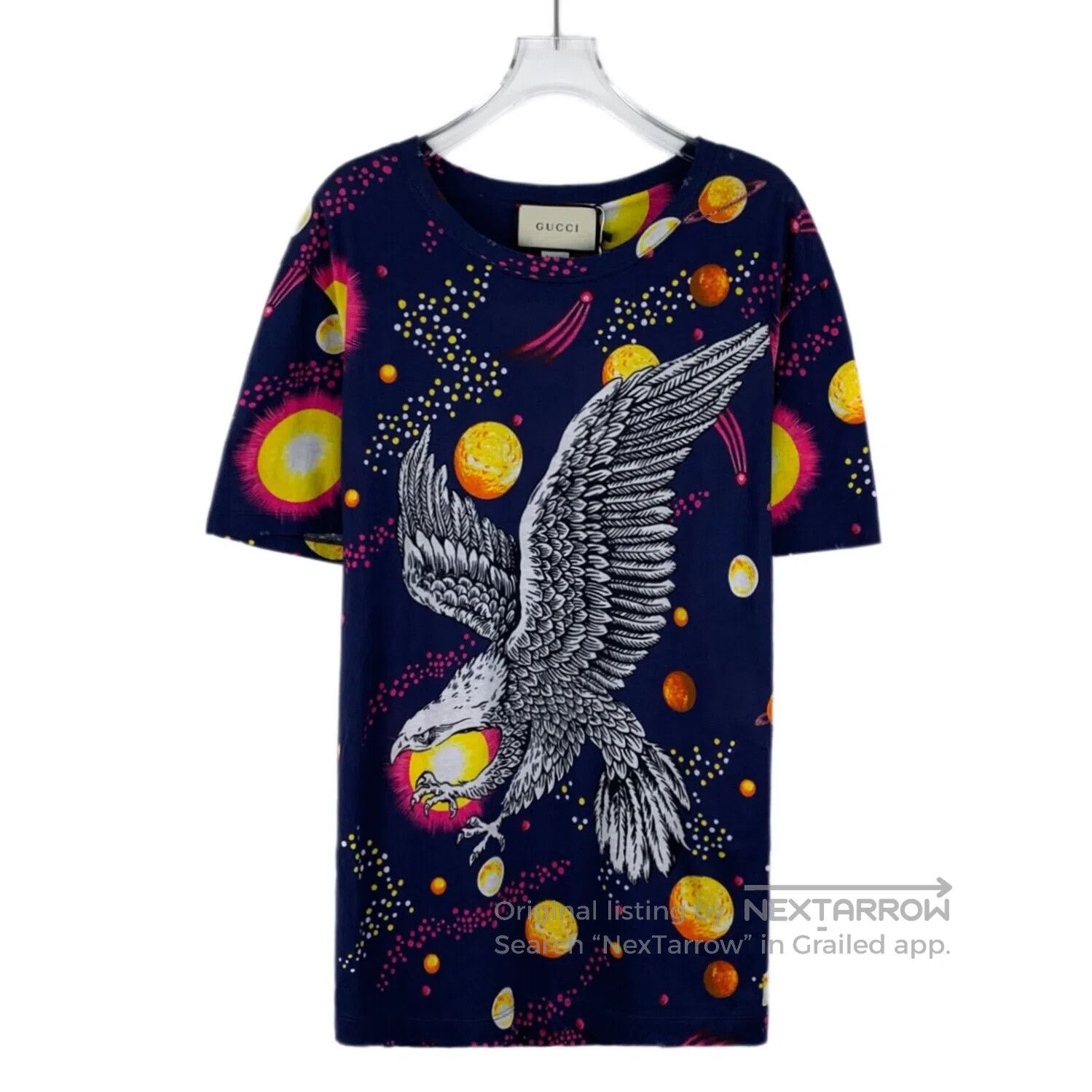 Gucci Guicci Navy Blue Planet Eagle Printed Cotton Crew Neck Sho Size US S / EU 44-46 / 1 - 1 Thumbnail