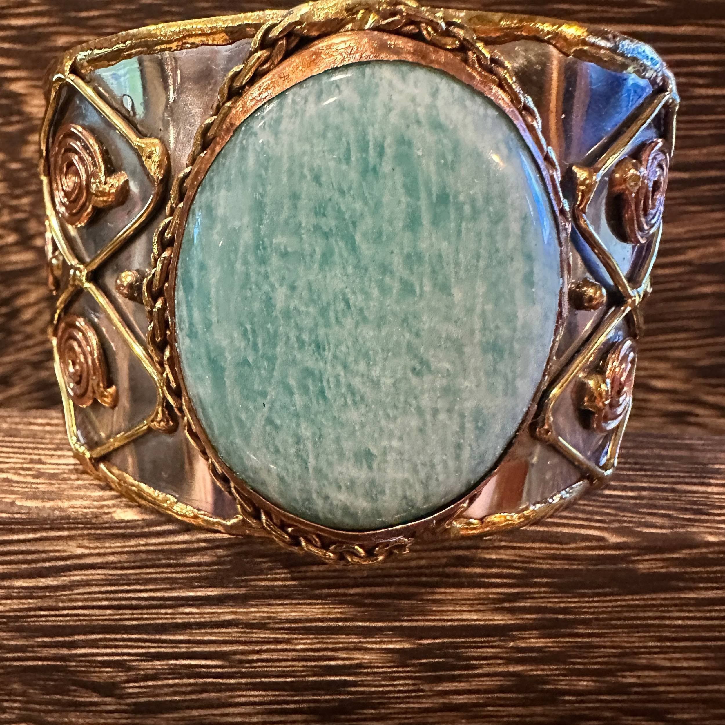 Other Artisan-Made Adjustable Cuff Bracelet with Amazonite Green S Size ONE SIZE - 1 Thumbnail