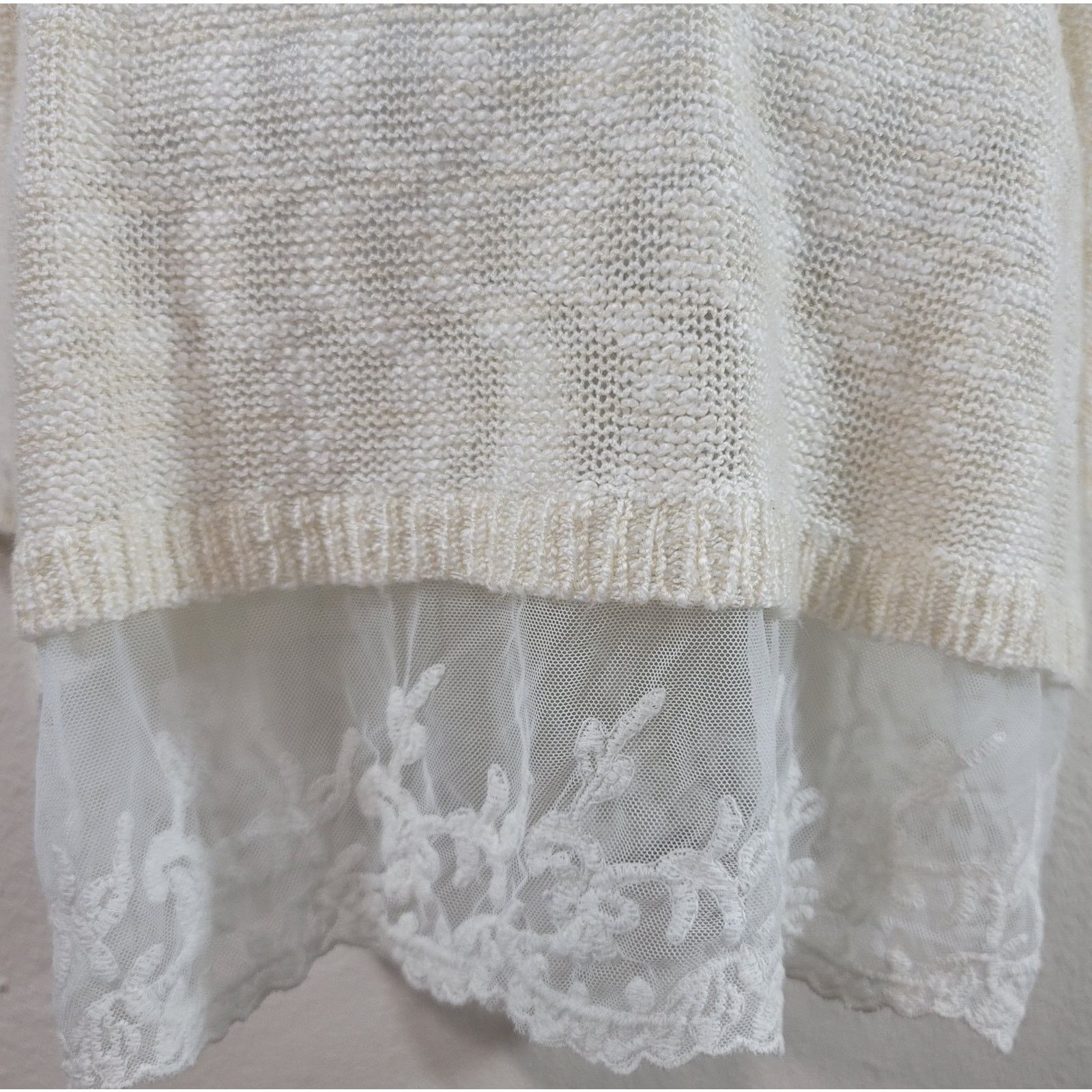 Other Dressbarn Cream Loose Knit Layered Lace Hem Top 1X Plus Size XL / US 12-14 / IT 48-50 - 2 Thumbnail