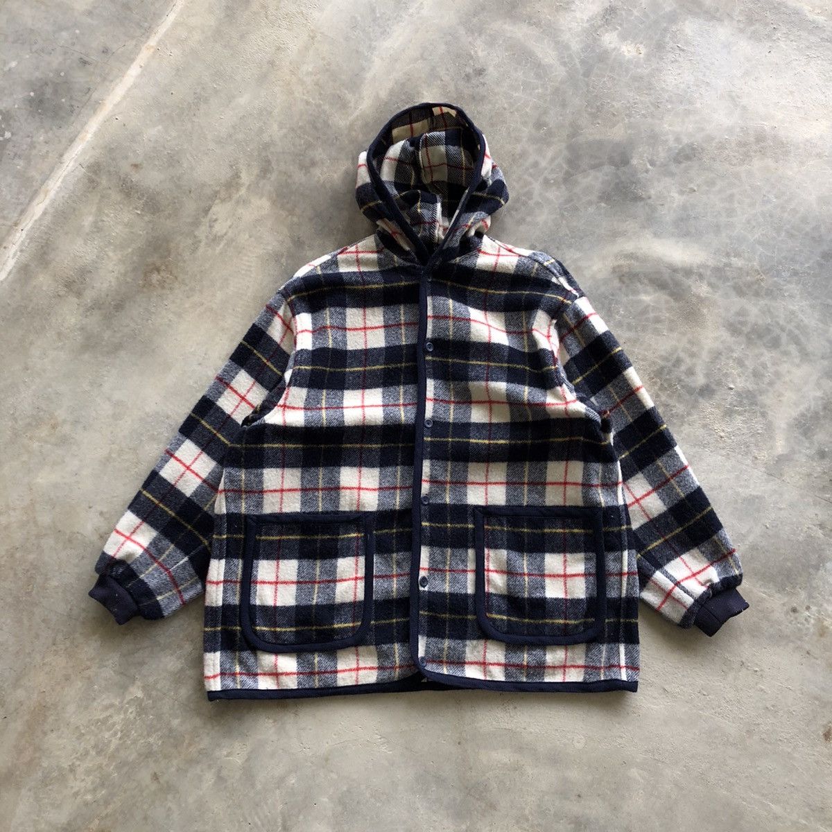 image of Junko Shimada Plaid Wool Button Sweater in Navy, Men's (Size Small)