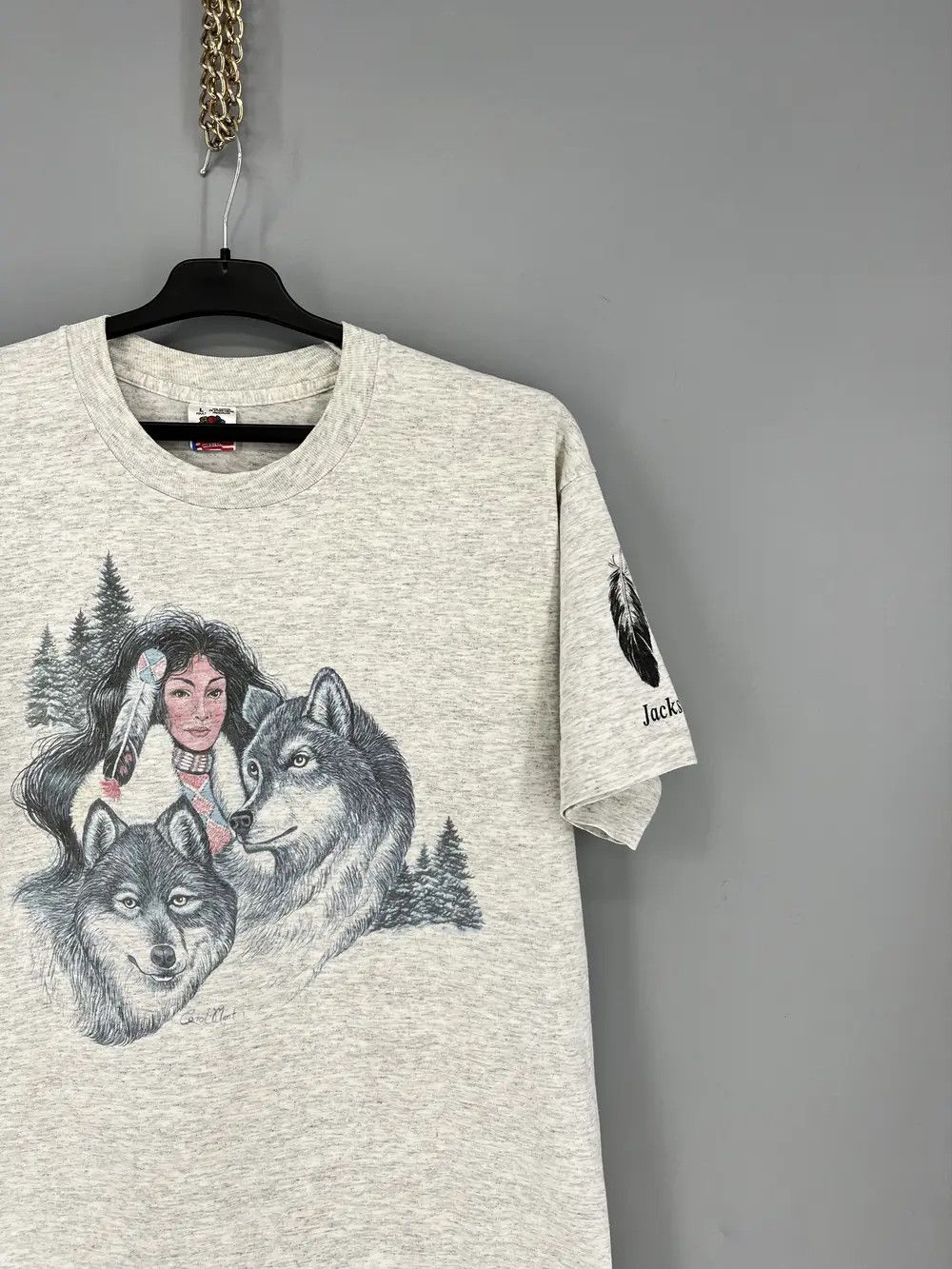 Fruit Of The Loom Vintage Wolf Jackson Hole T Shirt Single Stitch Graphic Tee Size US L / EU 52-54 / 3 - 5 Thumbnail