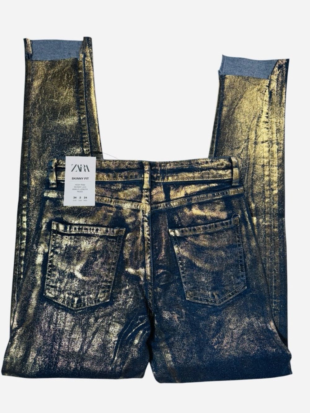 Zara NWT New Zara Coated Golden Foil Skinny Jeans Size 2 Size 26" / US 2 / IT 38 - 4 Thumbnail