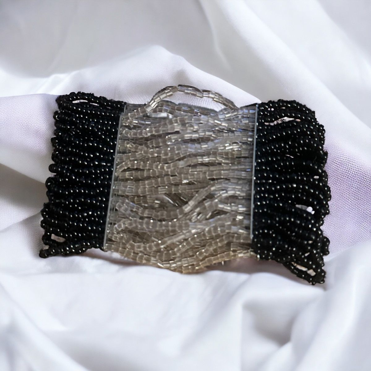 Other Wide black and clear seed bead bracelet Size ONE SIZE - 1 Thumbnail