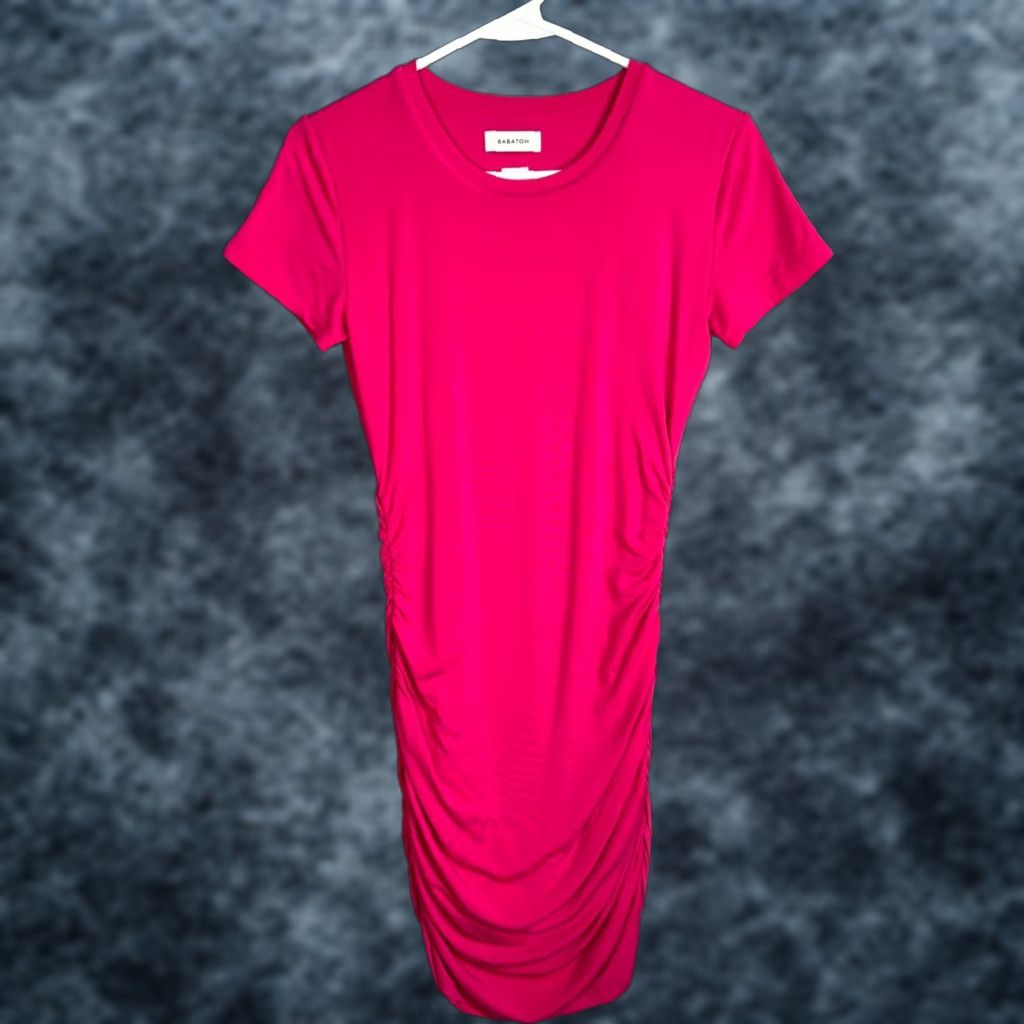 Vintage VINTAGE Babaton Shirt Dress Womens Small Midi Short Sleeve Pink Ruched Lyocell 90s Size S / US 4 / IT 40 - 1 Thumbnail