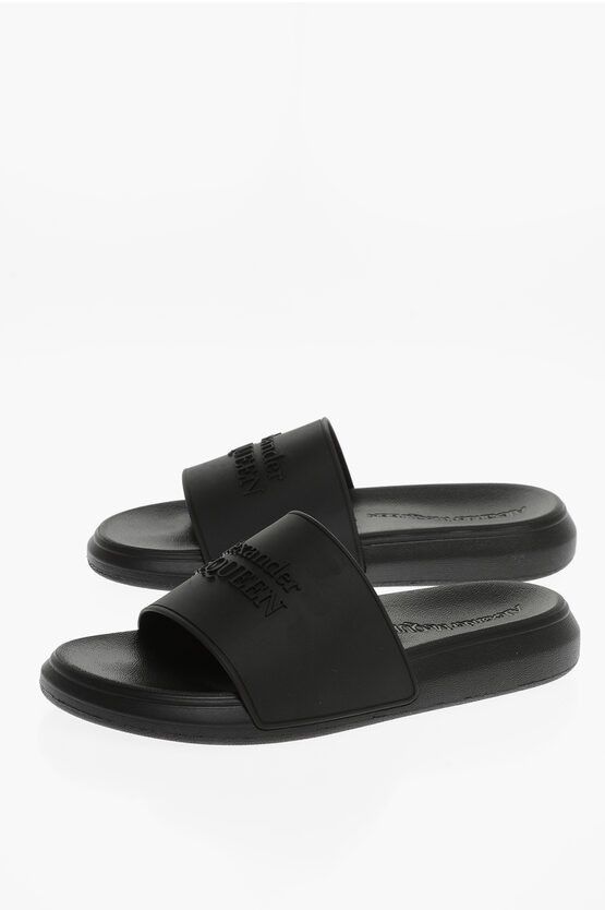 image of Alexander Mcqueen Rubber Slippers With Embossed Logo in Black, Men's (Size 8)