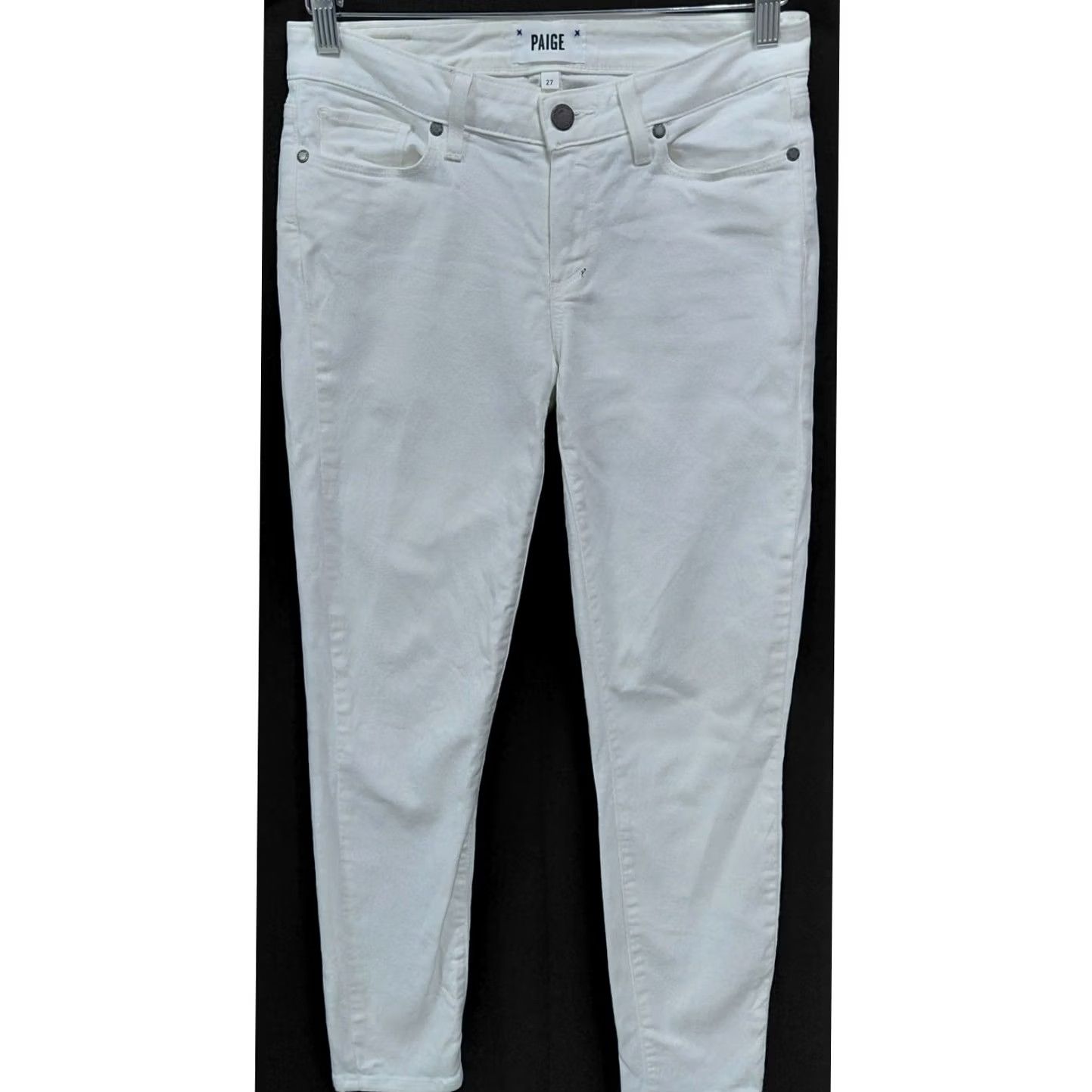 Paige PAIGE Verdugo Crop Jeans White Slim Women 27 Solid Denim Cotton Blend Stretch Skinny Color White 27 Womens Size 27" / US 4 / IT 40 - 2 Thumbnail